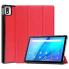 For TCL Tab 10s Three-folding Holder Custer Texture Leather Tablet Case(Red) - 1