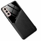 For Samsung Galaxy S22 5G Leather Glass Magnet Phone Case(Black) - 1