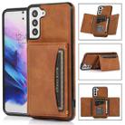 For Samsung Galaxy S21 Three-fold Leather Phone Case with Card Slot & Wallet & Holder(Brown) - 1