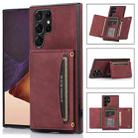 For Samsung Galaxy S22 Ultra Three-fold Leather Phone Case with Card Slot & Wallet & Holder(Wine Red) - 1