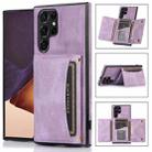 For Samsung Galaxy S22 Ultra Three-fold Leather Phone Case with Card Slot & Wallet & Holder(Purple) - 1