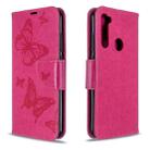 For Xiaomi Redmi Note 8T Embossing Two Butterflies Pattern Horizontal Flip PU Leather Case with Holder & Card Slot & Wallet & Lanyard(Rose Red) - 1