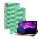 For Lenovo Tab P11 TB-J606F Color Weave Leather Tablet Case with Holder(Green) - 1