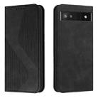 For Google Pixel 6a Skin Feel Magnetic S-type Leather Phone Case(Black) - 1