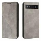 For Google Pixel 6a Skin Feel Magnetic S-type Leather Phone Case(Grey) - 1