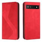 For Google Pixel 6a Skin Feel Magnetic S-type Leather Phone Case(Red) - 1