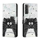 For Samsung Galaxy S22 5G Colored Drawing Leather Phone Case(Black White Cat) - 1