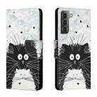 For Samsung Galaxy S22+ 5G Colored Drawing Leather Phone Case(Black White Cat) - 1