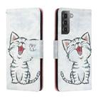 For Samsung Galaxy S22+ 5G Colored Drawing Leather Phone Case(Red Mouth Cat) - 1