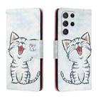 For Samsung Galaxy S22 Ultra 5G Colored Drawing Leather Phone Case(Red Mouth Cat) - 1