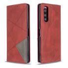 For Sony Xperia 5 / XZ5 Rhombus Texture Horizontal Flip Magnetic Leather Case with Holder & Card Slots(Red) - 1