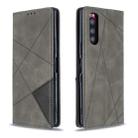 For Sony Xperia 5 / XZ5 Rhombus Texture Horizontal Flip Magnetic Leather Case with Holder & Card Slots(Grey) - 1