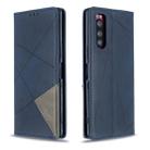 For Sony Xperia 5 / XZ5 Rhombus Texture Horizontal Flip Magnetic Leather Case with Holder & Card Slots(Blue) - 1