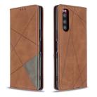 For Sony Xperia 5 / XZ5 Rhombus Texture Horizontal Flip Magnetic Leather Case with Holder & Card Slots(Brown) - 1