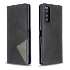 For Sony Xperia 5 / XZ5 Rhombus Texture Horizontal Flip Magnetic Leather Case with Holder & Card Slots(Black) - 1