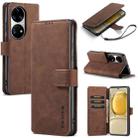 For Huawei P50 DG.MING Retro Oil Side Horizontal Flip Leather Case with Holder & Card Slots & Wallet(Coffee) - 1
