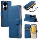 For Huawei P50 DG.MING Retro Oil Side Horizontal Flip Leather Case with Holder & Card Slots & Wallet(Blue) - 1