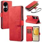 For Huawei P50 DG.MING Retro Oil Side Horizontal Flip Leather Case with Holder & Card Slots & Wallet(Red) - 1