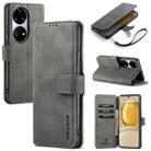 For Huawei P50 DG.MING Retro Oil Side Horizontal Flip Leather Case with Holder & Card Slots & Wallet(Grey) - 1
