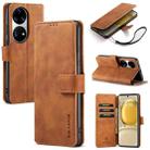 For Huawei P50 DG.MING Retro Oil Side Horizontal Flip Leather Case with Holder & Card Slots & Wallet(Brown) - 1