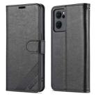 For OPPO Reno7 Pro 5G AZNS Sheepskin Texture Flip Leather Phone Case(Black) - 1