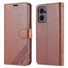 For OPPO Reno7 SE 5G AZNS Sheepskin Texture Flip Leather Phone Case(Brown) - 1