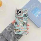Square Plating Gold Edge Phone Case with Ring Holder For iPhone 12 / 12 Pro(Beach Crane Leopard) - 1