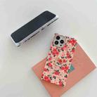 Square Plating Gold Edge Phone Case with Ring Holder For iPhone 13 Pro(Fresh Red Flower) - 5