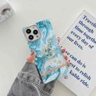 Square Plating Gold Edge Phone Case with Ring Holder For iPhone 11(White Blue Gold) - 1