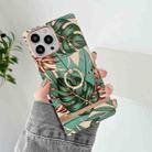 Ring Holder Square Plating Gold Edge Phone Case For iPhone 13(Green Leaf) - 1