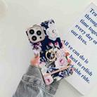 Ring Holder Square Plating Gold Edge Phone Case For iPhone 13(Blue Background Rose) - 1