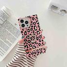 Ring Holder Square Plating Gold Edge Phone Case For iPhone 13(Pink Backgroud Leopard) - 1