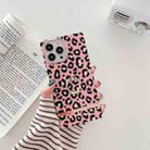 Ring Holder Square Plating Gold Edge Phone Case For iPhone 12 / 12 Pro(Pink Backgroud Leopard) - 1