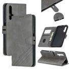 For Huawei Honor 20 Stitching Style 2-Color Cow Texture Horizontal Flip PU Leather Case with Holder & Card Slot & Lanyard(Gray) - 1