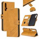 For Huawei Honor 20 Stitching Style 2-Color Cow Texture Horizontal Flip PU Leather Case with Holder & Card Slot & Lanyard(Yellow) - 1