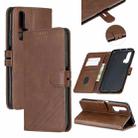 For Huawei Honor 20 Pro Stitching Style 2-Color Cow Texture Horizontal Flip PU Leather Case with Holder & Card Slot & Lanyard(Brown) - 1