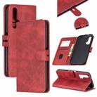 For Huawei Honor 20 Pro Stitching Style 2-Color Cow Texture Horizontal Flip PU Leather Case with Holder & Card Slot & Lanyard(Red) - 1