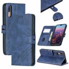 For Huawei P20 Stitching Style 2-Color Cow Texture Horizontal Flip PU Leather Case with Holder & Card Slot & Lanyard(Blue) - 1