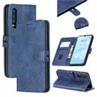 For Huawei P30 Stitching Style 2-Color Cow Texture Horizontal Flip PU Leather Case with Holder & Card Slot & Lanyard(Blue) - 1