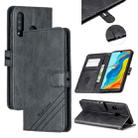 For Huawei P30 Lite Stitching Style 2-Color Cow Texture Horizontal Flip PU Leather Case with Holder & Card Slot & Lanyard(Black) - 1