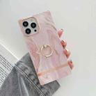 Ring Holder Square Plating Gold Edge Phone Case For iPhone 12 / 12 Pro(Quicksand Pink) - 1
