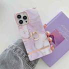 Ring Holder Square Plating Gold Edge Phone Case For iPhone 12 / 12 Pro(Quicksand Purple) - 1