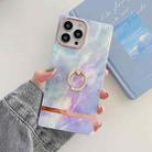 For iPhone 11 Ring Holder Square Plating Gold Edge Phone Case (Galaxy White Purple) - 1