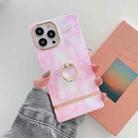 For iPhone 11 Ring Holder Square Plating Gold Edge Phone Case (Galaxy White Pink) - 1