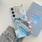 For Samsung Galaxy S22 Ultra 5G Ring Holder Glitter Marble Phone Case(Platinum Blue) - 1