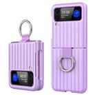 For Samsung Galaxy Z Flip3 5G Oiled Luggage Phone Case with Ring Lanyard(Lavender Purple) - 1