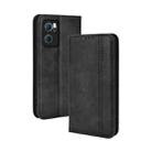 For OPPO Reno7 5G Magnetic Buckle Retro Texture Leather Phone Case(Black) - 1