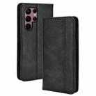 For Samsung Galaxy S22 Ultra 5G Magnetic Buckle Retro Texture Leather Phone Case(Black) - 1