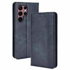 For Samsung Galaxy S22 Ultra 5G Magnetic Buckle Retro Texture Leather Phone Case(Blue) - 1