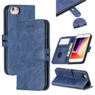 For iPhone 6 & 6s &  7 & 8 Stitching Style 2-Color Cow Texture Horizontal Flip PU Leather Case with Holder & Card Slot & Lanyard(Blue) - 1